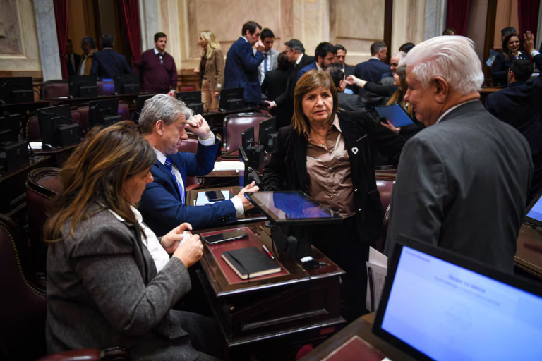 los-senadores-libertarios-patricia-bullrich-y-agustin-monteverde-conversan-en-el-recinto-con-los-rad